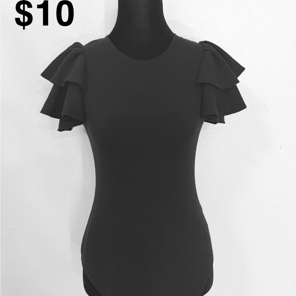 Express Black Ruffled Short Sleeve Bodysuit